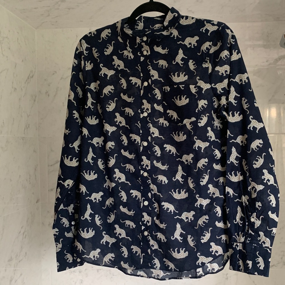 NWT Navy Leopard Print Button-down